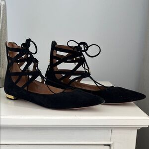 AQUAZZURA FIRENZE Black Suede Flats